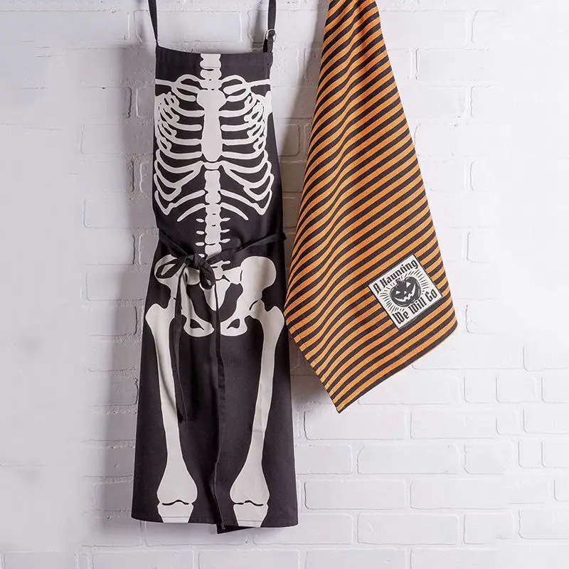 Cotton Halloween Holiday Kitchen Apron with Extra Long Ties, 21.3 x 31.5 inch, Men and Women Apron for Cooking, Baking, Crafting