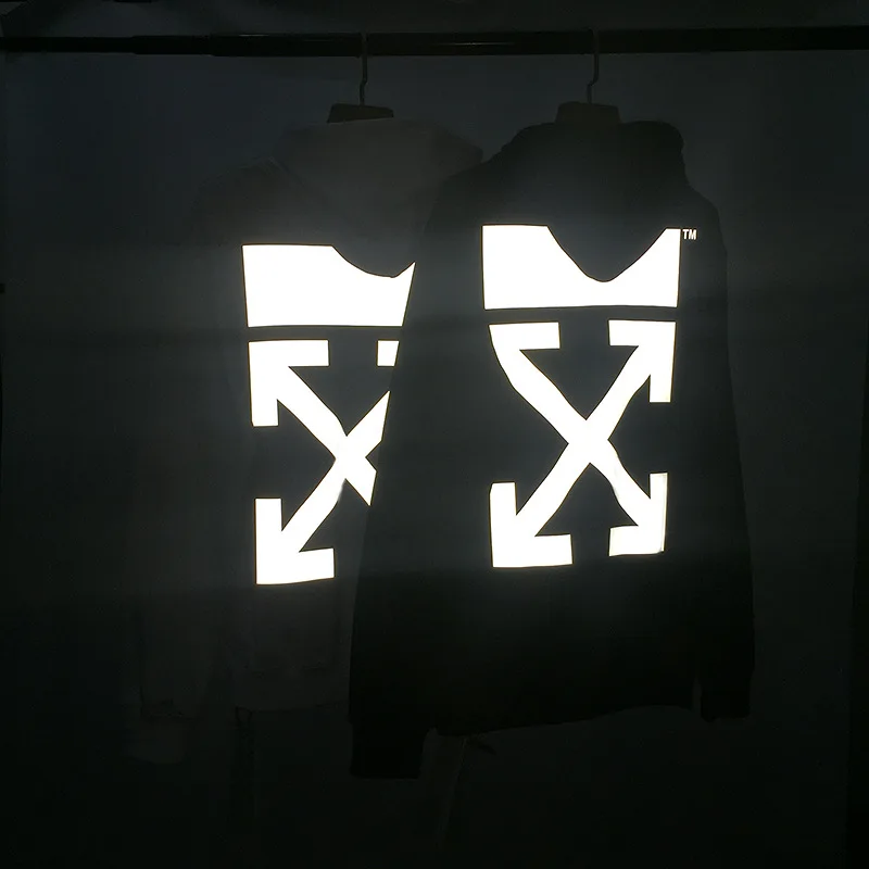 Off-white осень зима светоотражающий пуловер с капюшоном длинный рукав толстовка