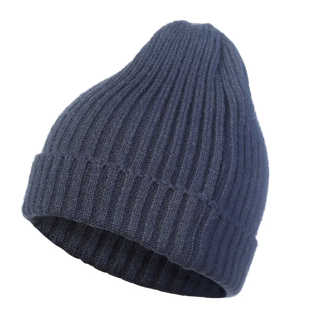 WELROG зимняя вязаная женская мешковатая шапка бини для девочек Skullies шапка новая мода однотонные Черные Серые полосатые зимние шапки - Цвет: Тёмно-синий
