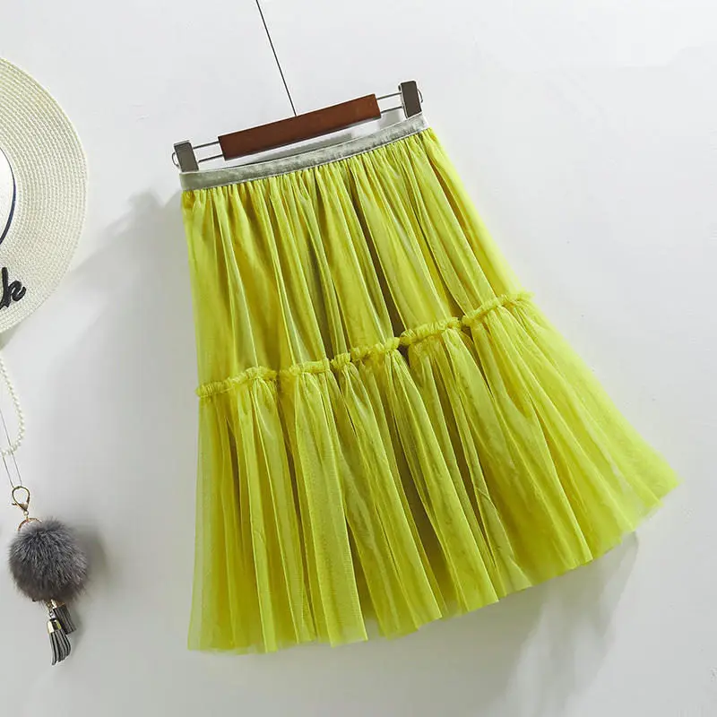 Green Skirts Весенне-летние юбки, Женская сетчатая юбка в складку, женская повседневная короткая Сексуальная мини-юбка с высокой талией, однотонная женская юбка Q2255 - Цвет: Green Skirts