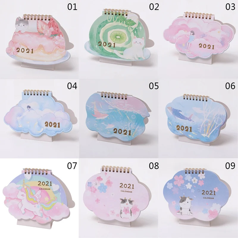 

2021 Cute Cartoon Unicorn Strawberry Pattern Innovative Mini Desk Calendar DIY Portable Desk Calendars Daily Schedule Planner