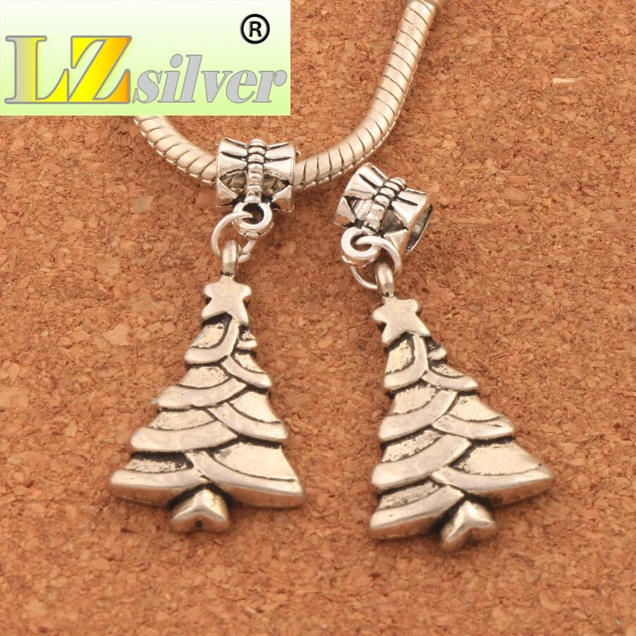 17.6x40mm 72PCS Zinc Alloy Star Christmas Tree Lush Foliage Charm Beads Fit European Bracelets Jewelry DIY B744