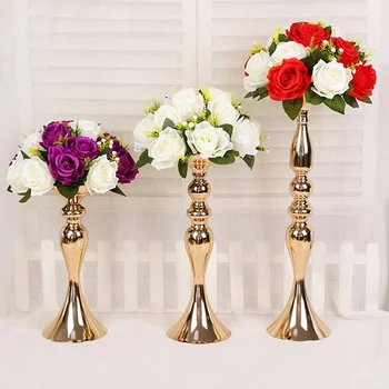 

ERMAKOVA Gold Metal Candle Holders Stand Flowers Vase Candlestick Centerpieces As Road Lead Candelabra Centre Pieces Wedding