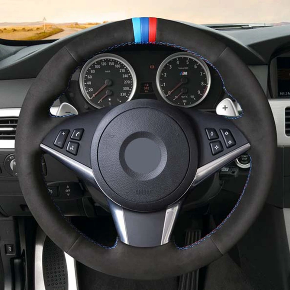 DIY Black Genuine Leather Car Steering Wheel Cover for BMW E64 2004-2010 E60 E61(Touring) 530d E63 2003-2010