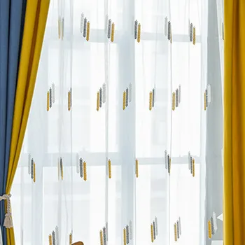 

2x Custom Made Chiffon Window Curtain Tulle Sheer Curtain Veil Window Dressing Wheat Ears White