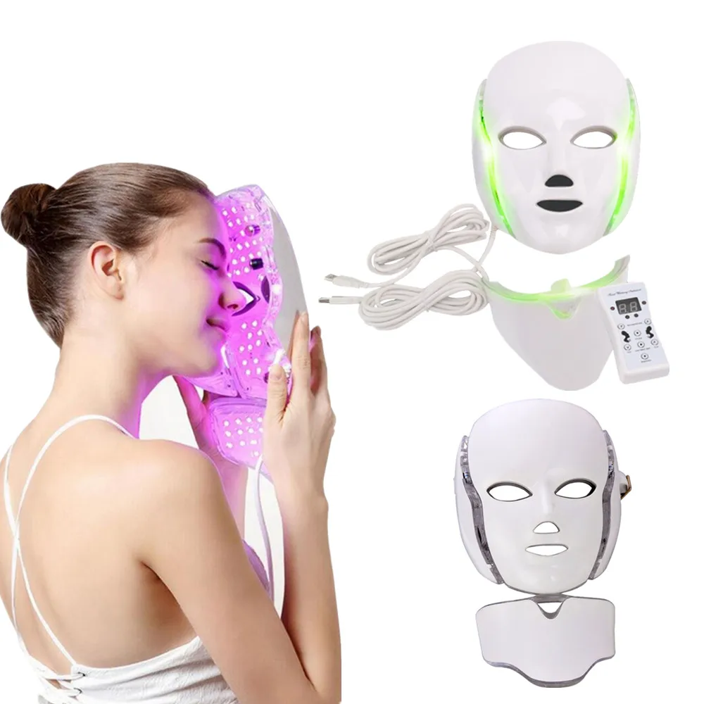 

LED Facial Mask With Neck Skin Rejuvenation Face Care Beauty Reduce Acne Wrinkle Therapy Whitening Freckless 3 7 Colors Light