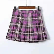 Клетчатая фиолетовая Женская мини-юбка Уличная Высокая талия Боковая кнопка плиссированные юбки сексуальные повседневные harajuku Короткие юбки для женщин s