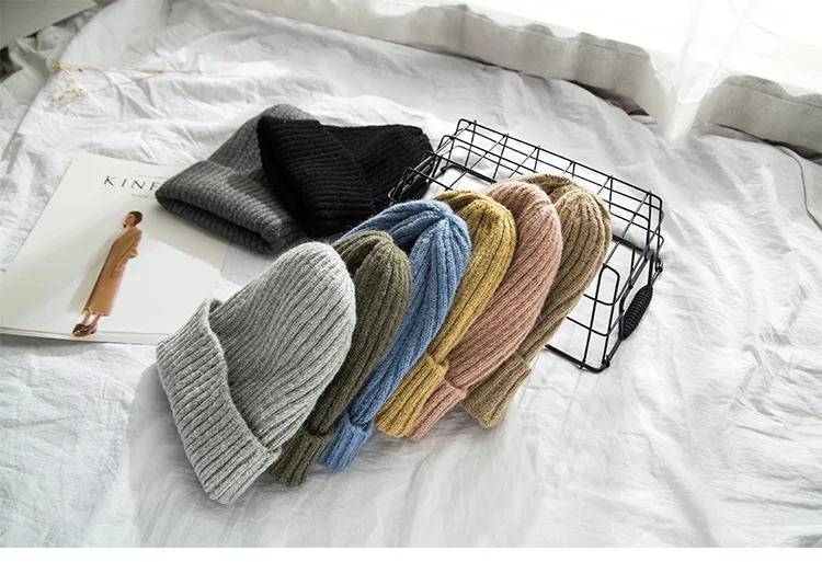 Unisex Autumn Winter Solid Wool Hat Knitted Beanie For Women Men Skullies Beanies Hats Streetwear Fuzzy Beanies Femme 17 Colors