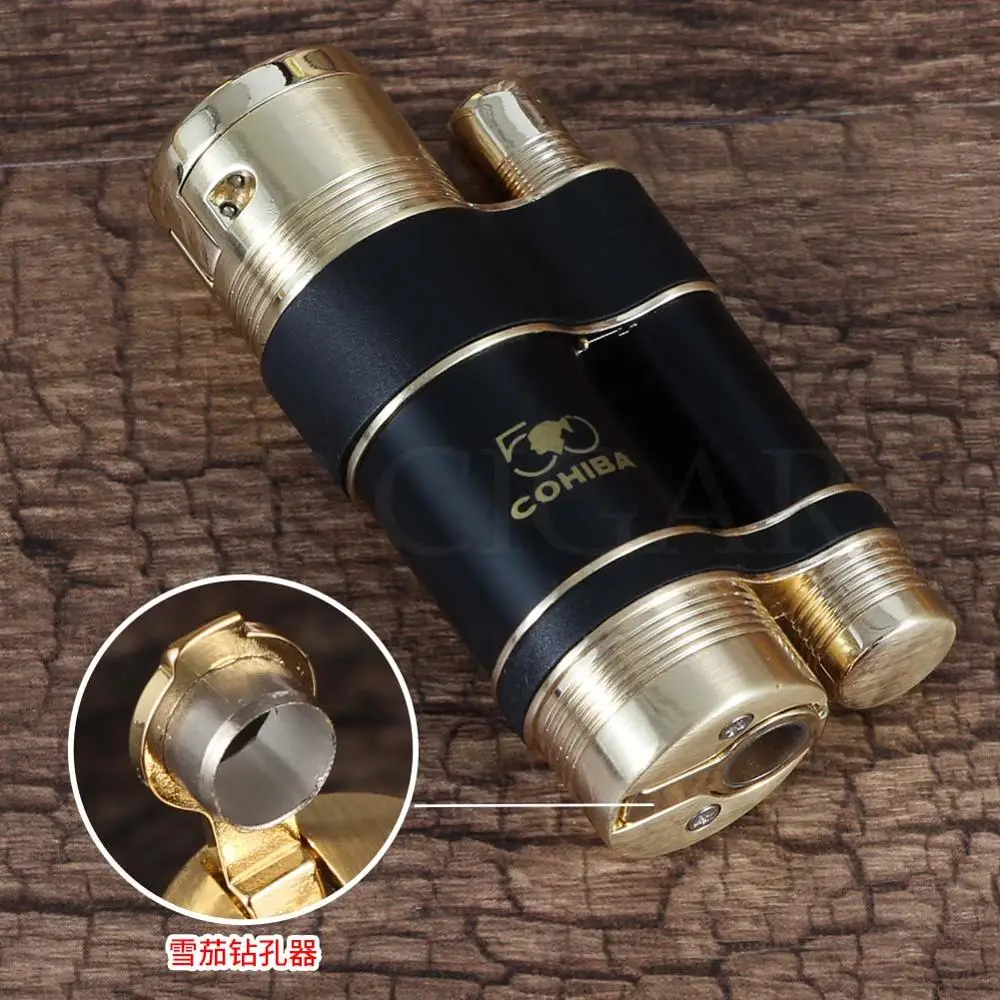COHIBA сигарный набор ветрозащитный 3 струйный фонарь Зажигалка Карманный металлический резак для сигар портативная Роскошная сигарная пепельница для кубинской Зажигалка для сигар