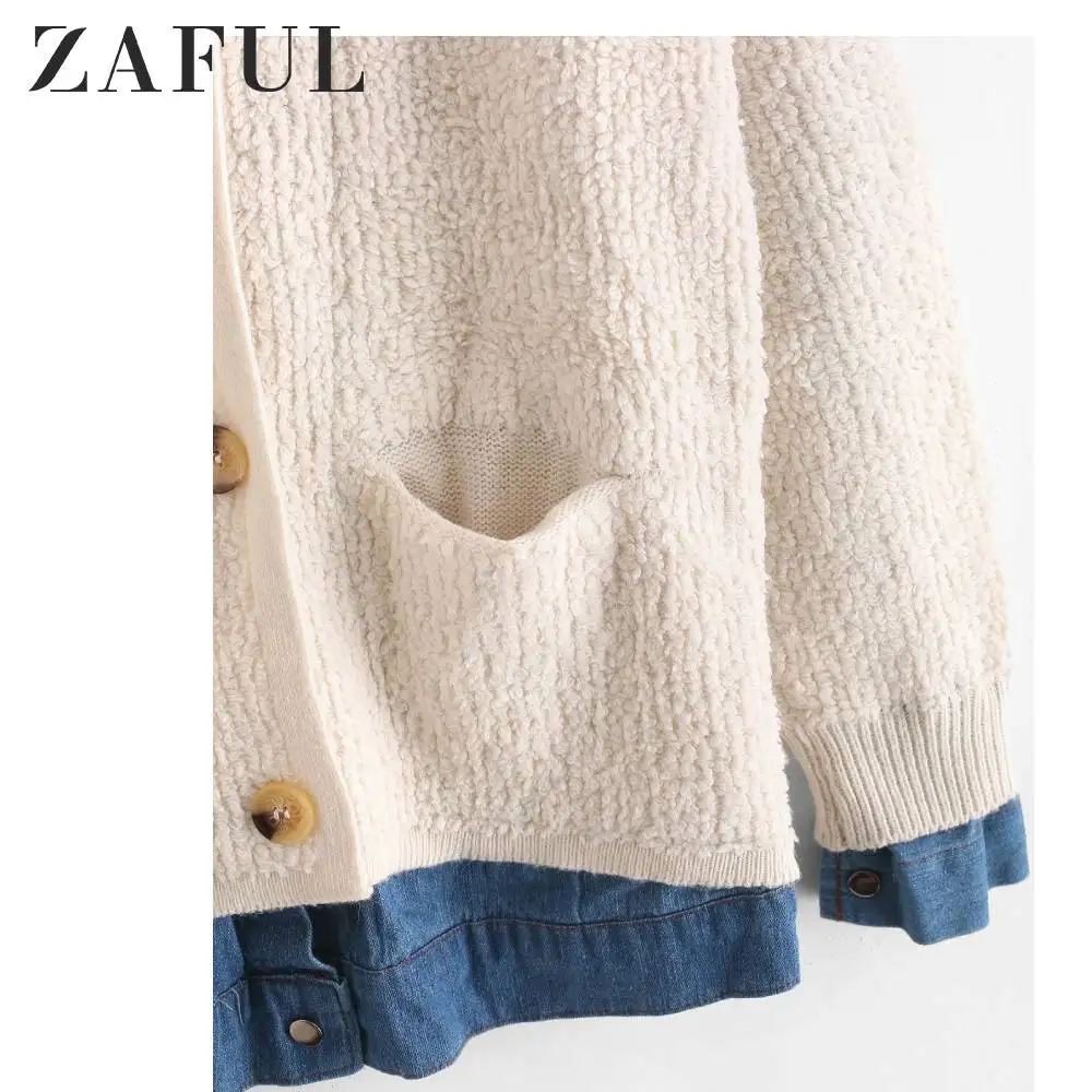 ZAFUL с карманами, цветной, смешанный, медиа, Повседневный Кардиган, отложной воротник, Осень-зима, свободные, на пуговицах, топы, популярная женская одежда