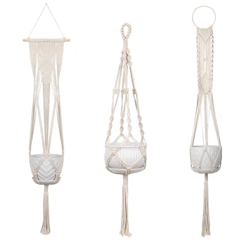 

3 Pack Macrame Plant Hangers Hanging Planter - Wall Hanging Planters Basket Holder For Indoor Outdoor With Hooks - Boho Home De