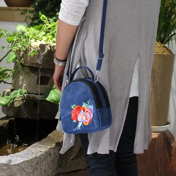 

Fashion National Style Embroidery Pocket Canvas Embroidery Bags Chinese Peony Portable Slant Single Shoulder Women's Bag