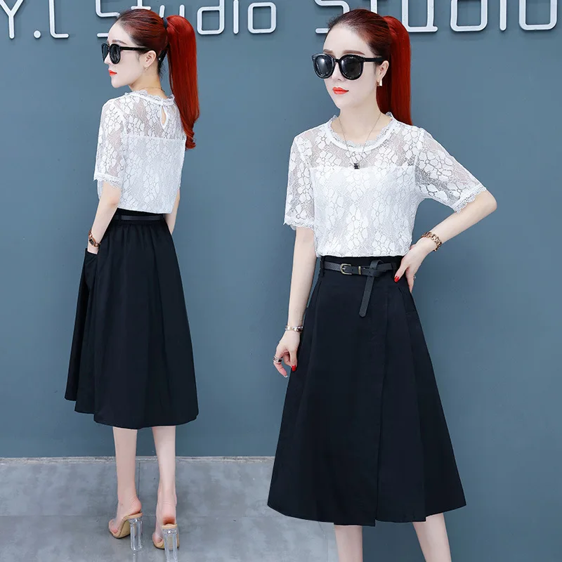 

Lace Shirt Set WOMEN'S Dress 2019 Summer New Style Fashion Elegant Skirt WOMEN'S Suit Summer Two-Piece Set