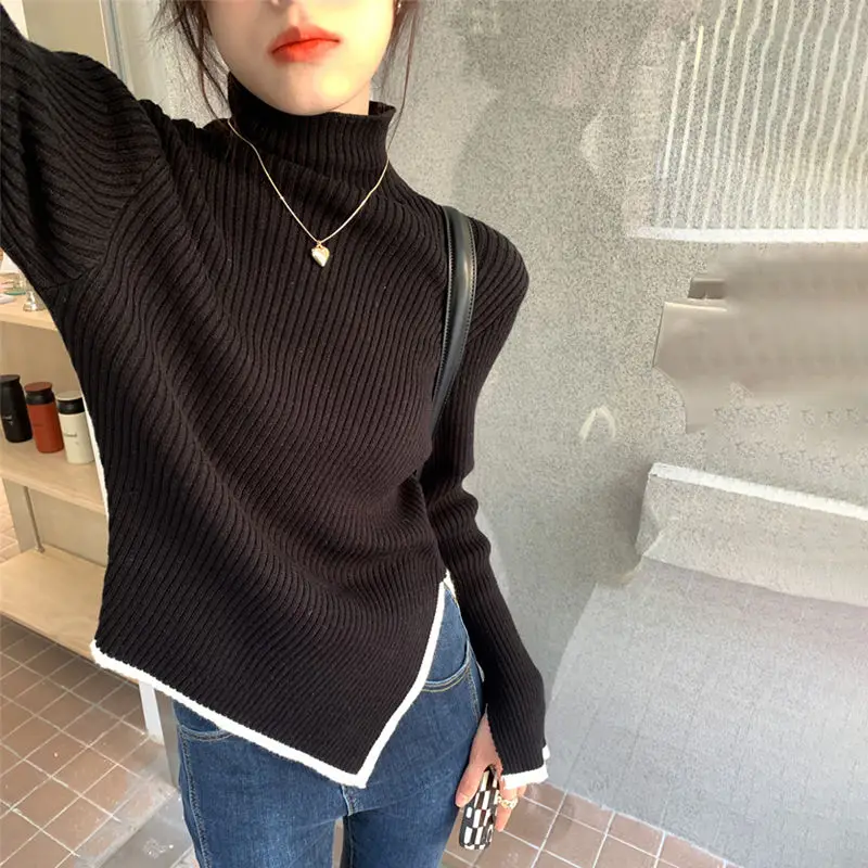 ★韓国人気★LOOKPLE★LOOK ZINUS HALF-TURTLENECK KNIT MTM Turtleneck Sweater Women Irregular Classy Korean Style