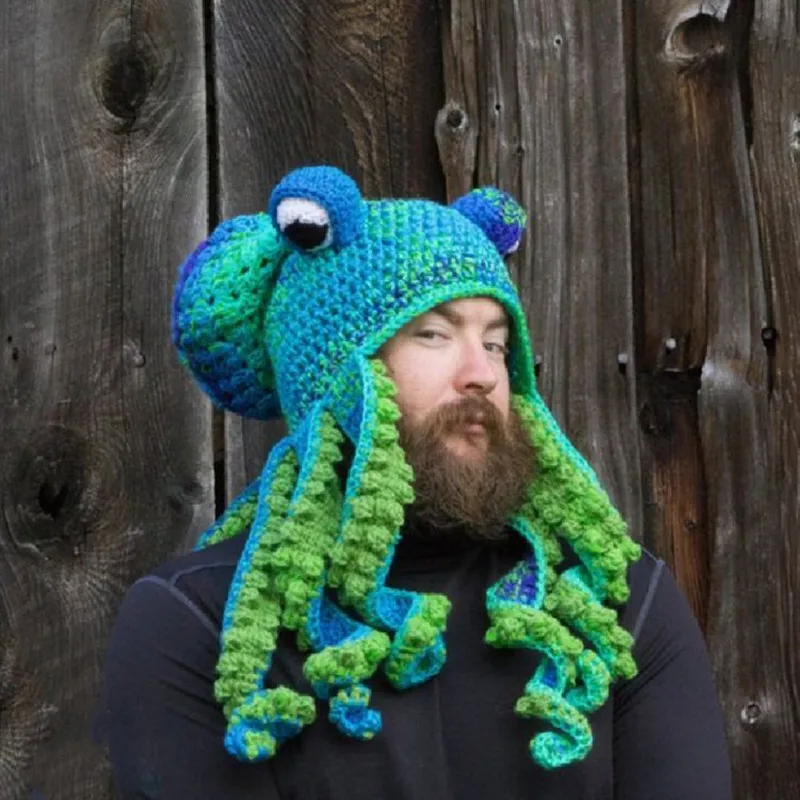 2022 Adult Funny Octopus Hat Hair Wig Cap For Men Women Winter Warm Crochet Knitted Mens Designer Hats and Caps Halloween Party