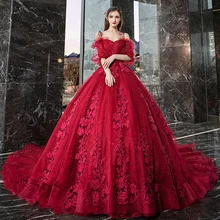 Optcely роскошное красное бальное платье на тонких бретельках с пышными рукавами сексуальное свадебное платье с открытой спиной аппликации из бисера для невесты, венчания в церкви платья
