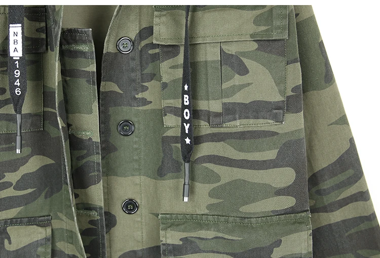 YUZACDWX Chaquetas Mujer Высококачественная армейская зеленая камуфляжная куртка Модные повседневные женские камуфляжные джинсовые пальто с капюшоном уличная