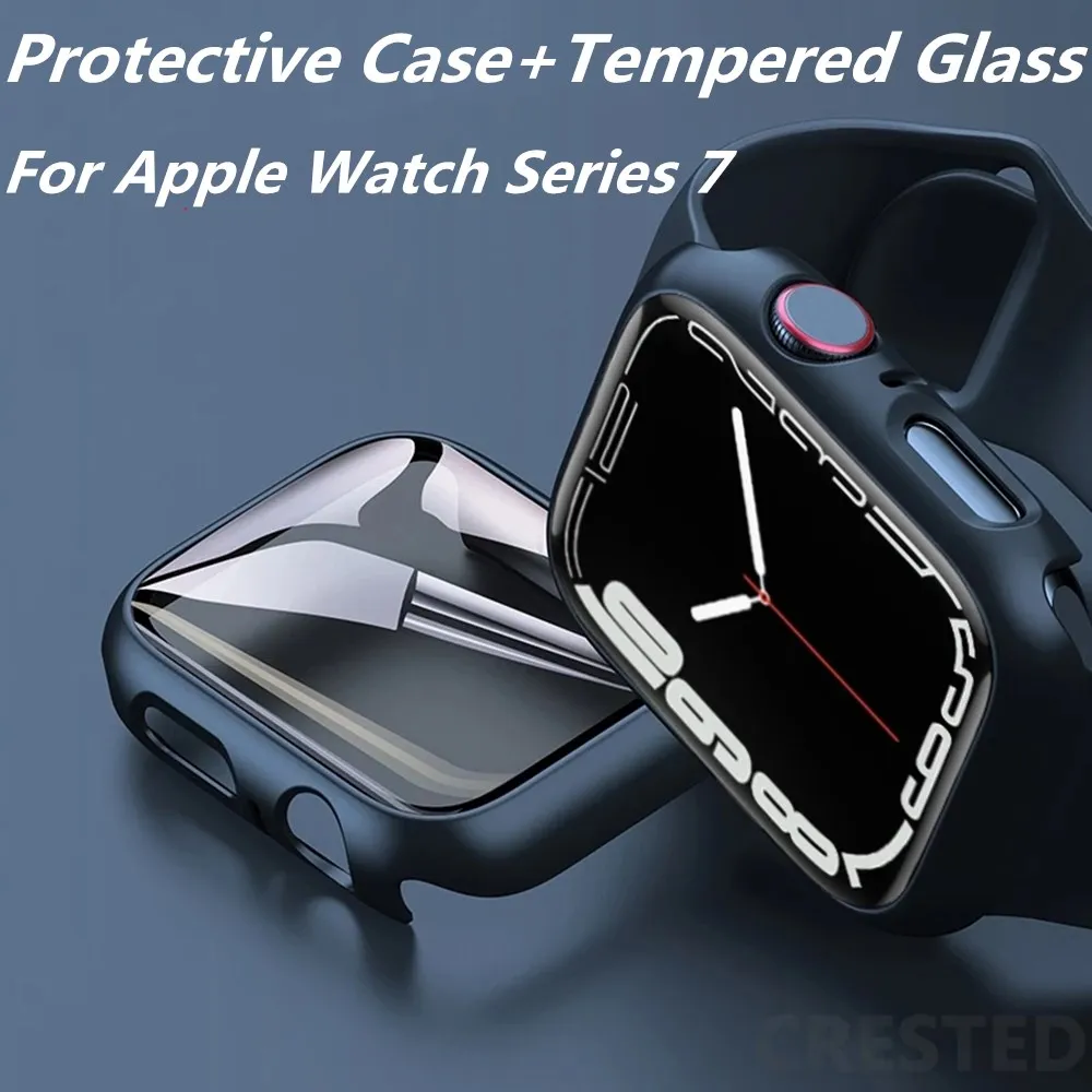 Защитный чехол + закаленное стекло для Apple Watch серии 7 45 мм 41 защита экрана бампер 6