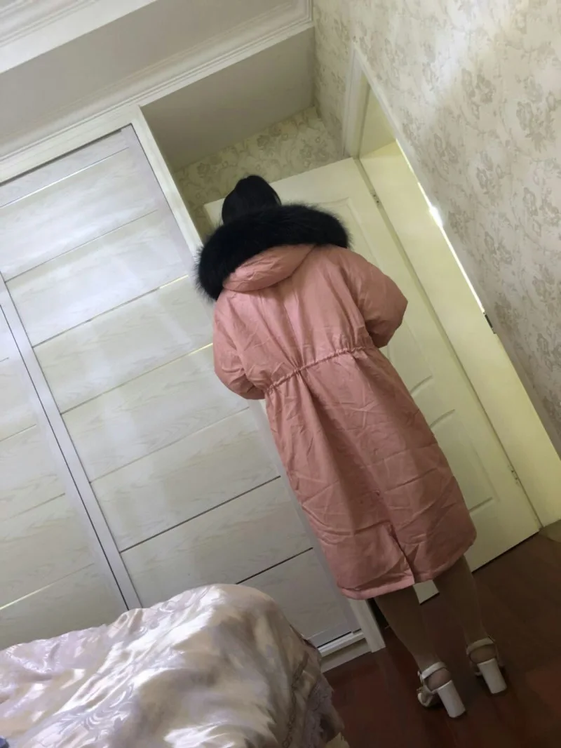 Женский пуховик средней длины, новинка, стильный корейский стиль, крутой карман, толстое пальто с большим меховым воротником