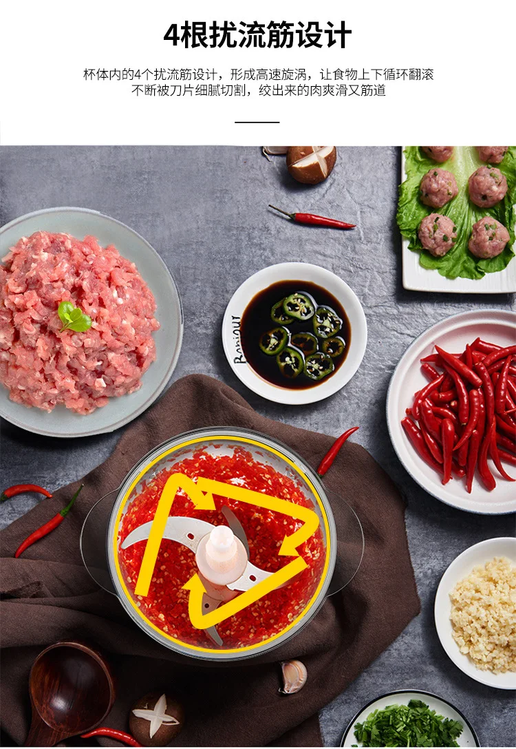 Нержавеющая сталь 2L Емкость Электрический измельчитель Мясорубка кухонный комбайн слайсер ручной кухонные принадлежности BB50JR