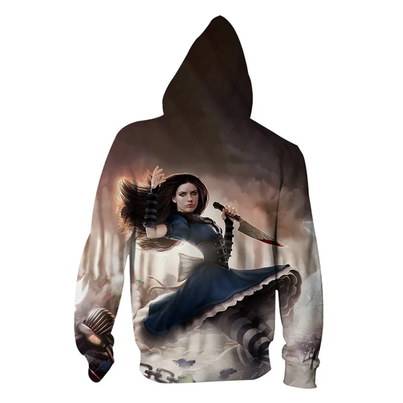 Игра Alice Madness Returns косплей костюм хип хоп 3D печать толстовки для женщин и мужчин Хэллоуин вечерние толстовки на молнии пальто куртка