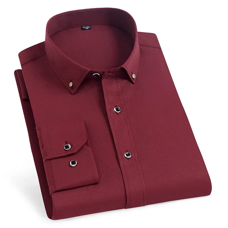 Men Long Sleeve Plaid Dress Shirts Party Formal Turn Down Slim Fit Casual Camisa Masculina