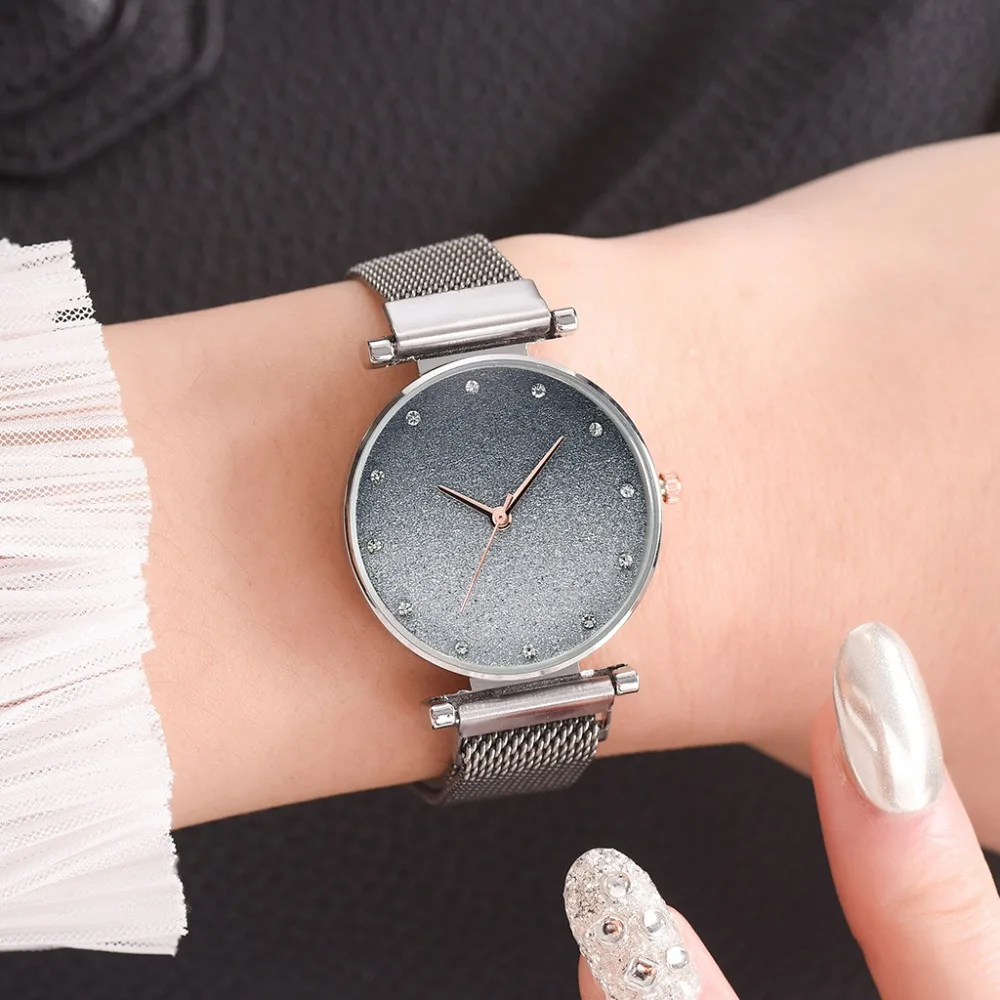 Роскошные женские часы, градиентный циферблат, звездное небо, модные, элегантные, магнит, сетка, браслет, часы для женщин, женские наручные часы, Relogio Feminino