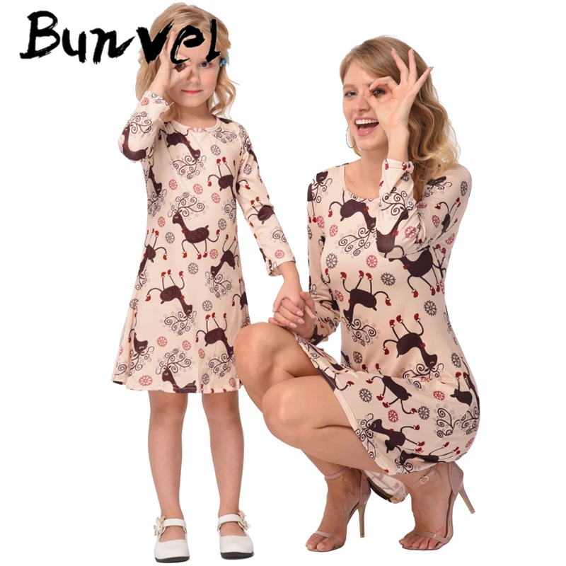 Bunvel/рождественские платья для мамы и дочки Новое поступление одежда Мама я сезон