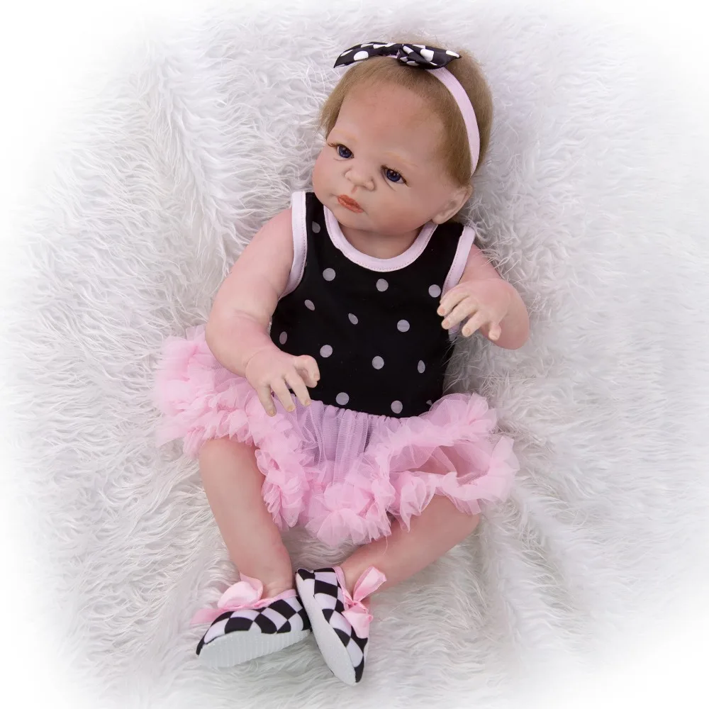 Bebe reborn куклы полностью Мягкие силиконовые reborn Детские куклы для маленьких девочек с милым платьем Детская кукла подарок игрушки 57 см