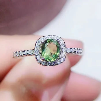 

Per jewelry Natural real green tourmaline rectangle ring Free shipping 0.45ct gemstone 925 sterling silver Fine jewelry Q2041620