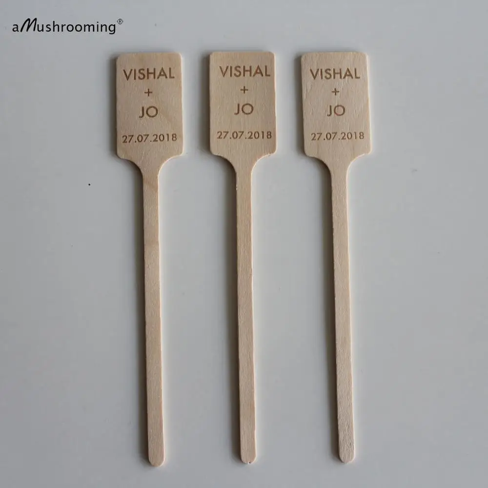 50ct счастливо когда-либо после палочки вечерние мешалки для напитков Персонализированные Свадебные юбилейные вечерние одноразовые деревянные столовые приборы