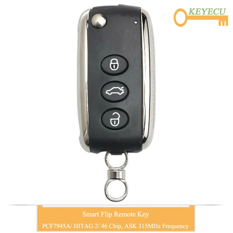 KEYECU умный флип пульт дистанционного управления автомобильный ключ для Bentley Континентальный GT GTC Flying Spur, Fob 3+ 1 4 Кнопка-ASK 315 MHz-KR55WK45032