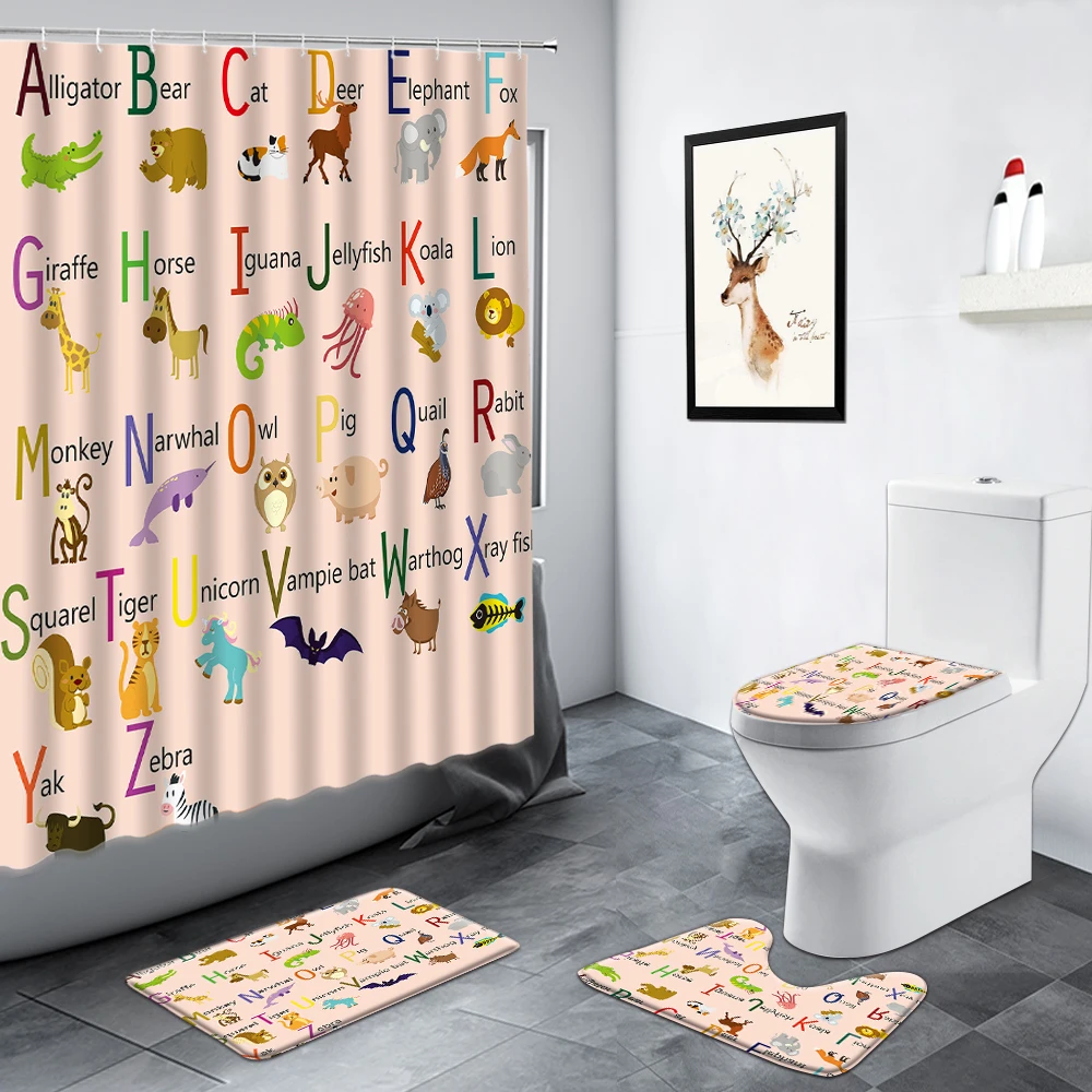 New Cute Funny Frog Shower Curtain Bath Mat Toilet Cover Rug Bathroom Decor Set 