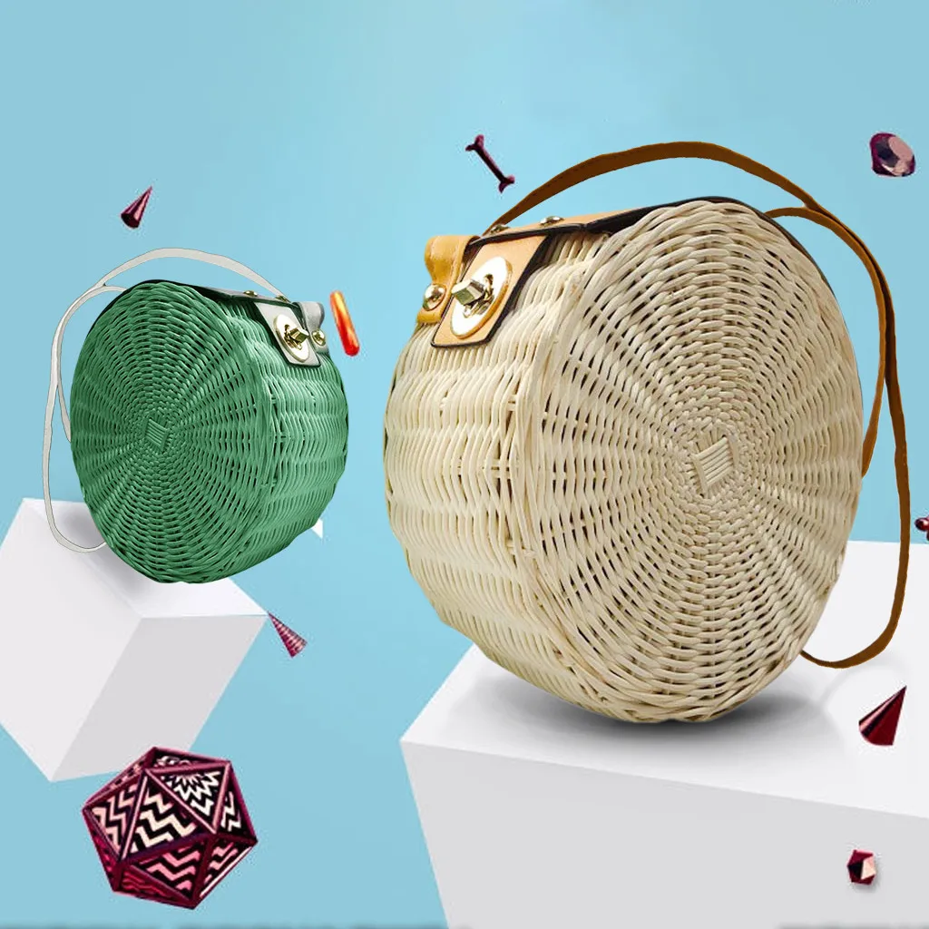 

2020 New Round Rattan Bag for Women Straw Bag Handwoven Beach Shoulder Purse Ladies Creative Messenger Bag Shoulder Bag