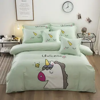 

Cartoon unicorn Bedding Set Long-staple cotton Bed Set cyan embroidery Duvet Cover Set Bed Sheet Pillowcases Twin Queen size