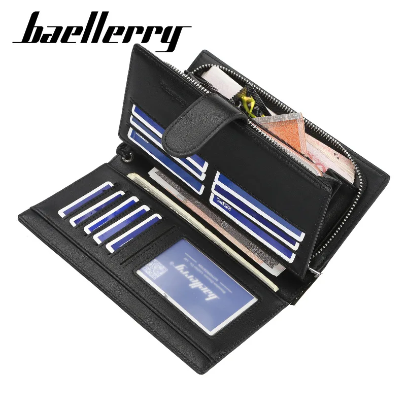 Baellerry, мужской кошелек, брендовый, модный, длинный, кошелек с ремешком, кожаный, высокое качество, на молнии и застежке, клатч, сумка для денег