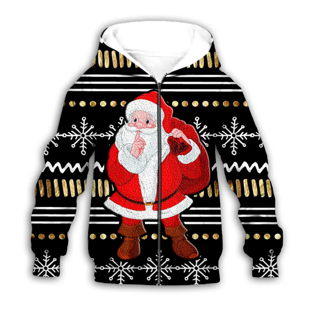 New Tops Ugly Christmas Hooded Holidays Santa Funny 3D Printed Christmas Hooded Autumn Winter Unisex Zipper Coat Clothing