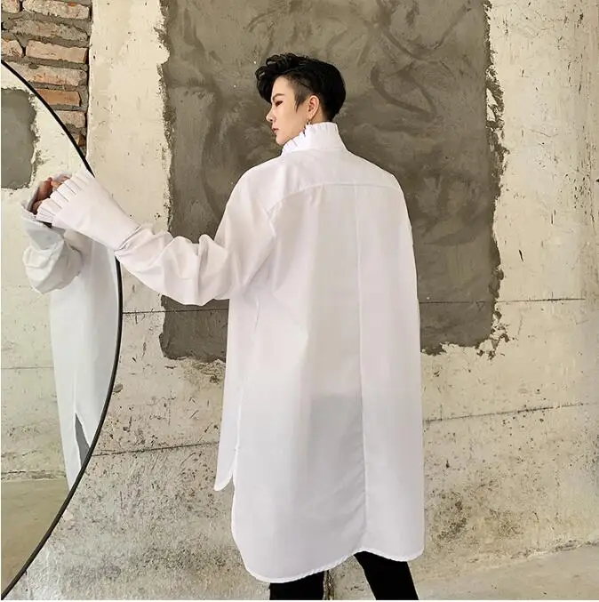 S-XL! Дизайнерская одежда модный бренд стилист тенденция несимметричная блуза в стиле ретро стиле для мальчиков, рубашка мужской свободная футболка с длинными рукавами