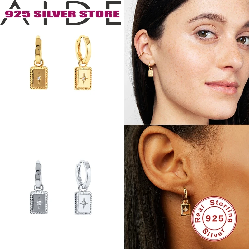

Aide Luxury 100% 925 Sterling Silver Pendant Earrings Geometric Stars Rectangle Hanging Earring pendientes Fine Jewelry 2020 W4
