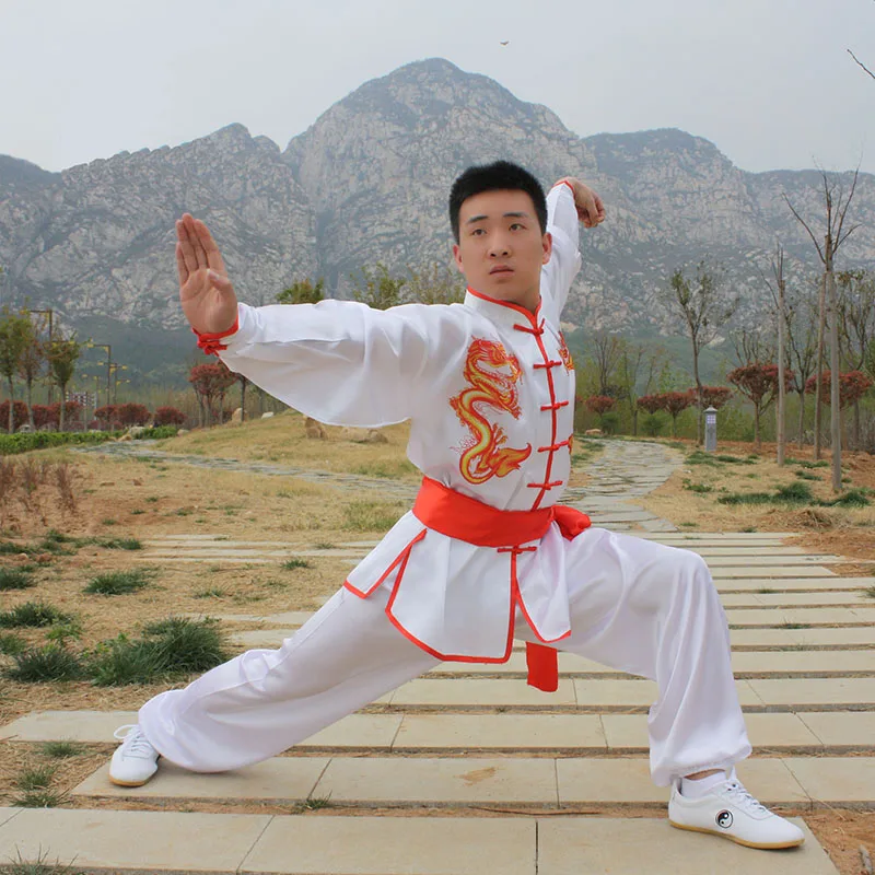 

USHINE HX09 white double dragon traditional Chinese Tai Chi clothing long sleeve KungFu uniforms Wushu TaiChi martial arts suit