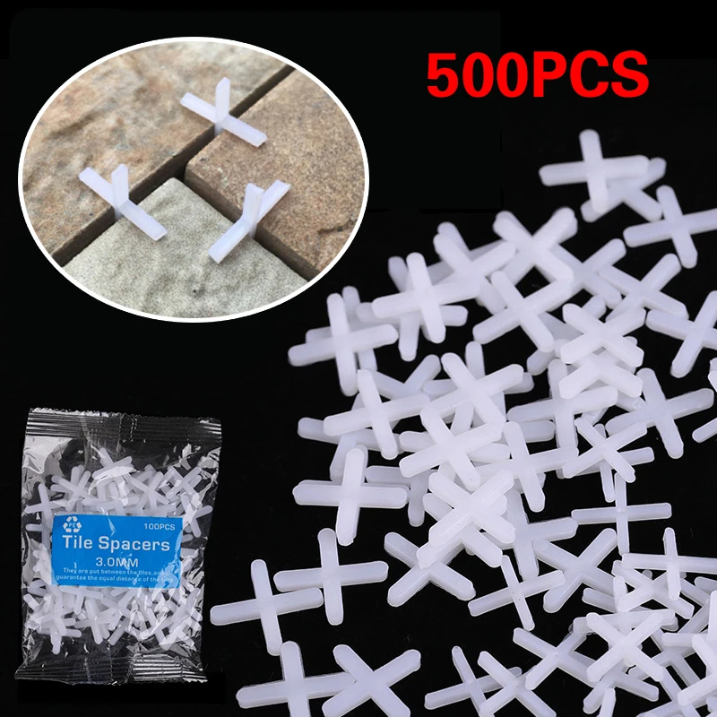 

500pcs Tile Spacer Cross Plastic Tiling Ceramic Tilers Plumbers Reuseable Cross Clips Tile Leveling System Tile Locator Gap Tool