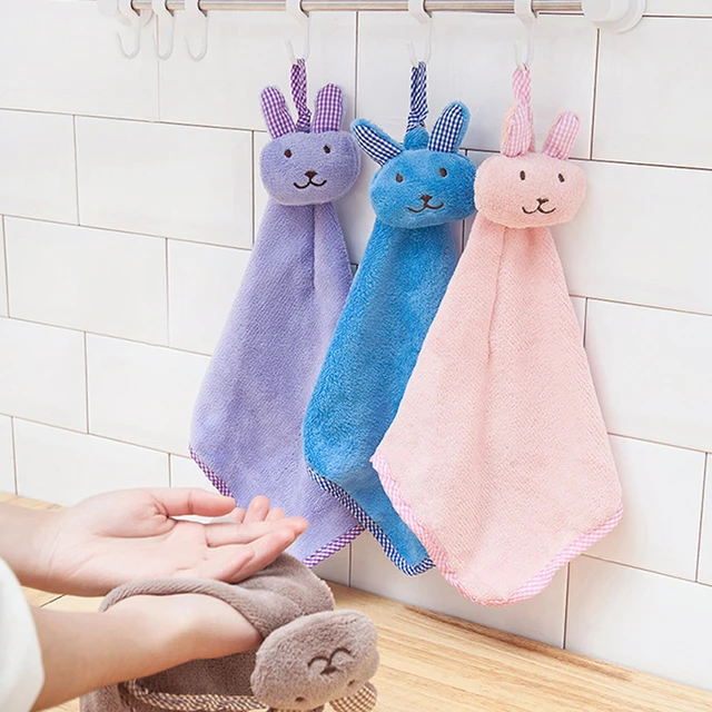 Baby Hand Towel Cartoon Animal Rabbit Plush Kitchen Soft Hanging