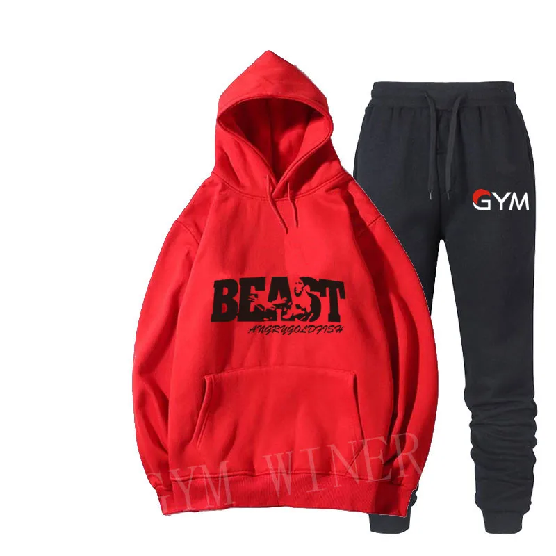 The new BEAST Men's sportswear set autumn new hoodies sports sets tracksuits two piece men's hoodies+ pants 2 pieces sets