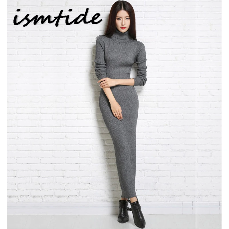 

Long Sleeve Turtleneck Thick Sweater Dress Warm Winter Maxi Cashmere Sweater Knitted Dress Slim Elastic Wool Dresses Vestidos