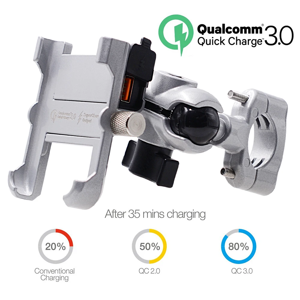 Держатель для телефона мотоцикла для iPhone X 8 QC3.0 Quick Charge Moto Руль заднего вида телефон Подставка 4-6,5 дюймов мобильный телефон gps крепление