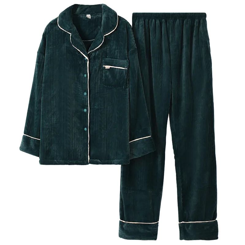 Pajamas Women's Autumn and Winter Models Flannel Thickening and Velvet Winter Warm Cardigan Feminine Set 2 Piece