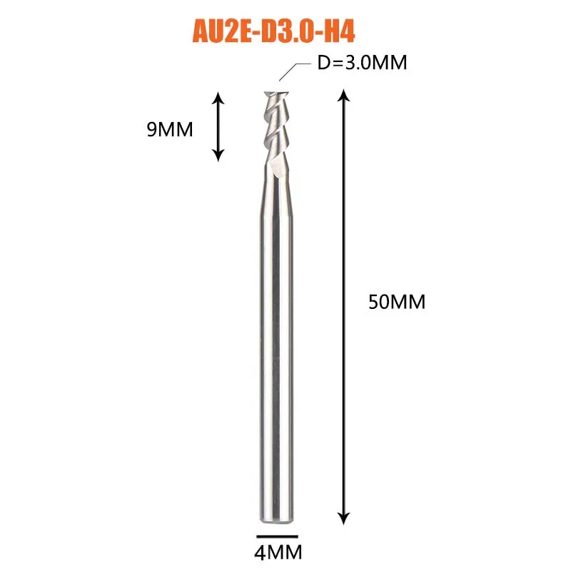 1PC-AU2E-D3.0-H4 1 шт. плоский конец мельницы 2 флейты Конец фрезы d1-d12 концевые фрезы cnc уход за кожей лица и шлицевой фрезерный инструмент для обработки алюминия - Длина режущей кромки: 1PC-AU2E-D3.0-H4