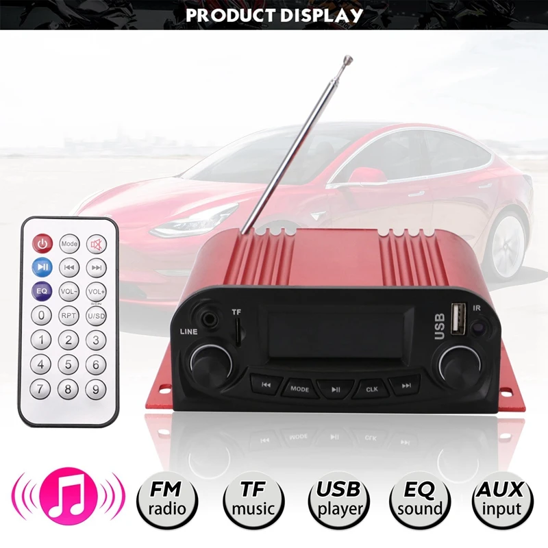 12V универсальный усилитель мощности модифицированные части мотоцикла автомобиля Usb аудио ЖК-дисплей Регулируемый радио