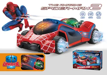 

[Funny] Super Power 3D light music flash electric universal spider-man car toy LED luminous sound Fighting vehicle toy kids gift