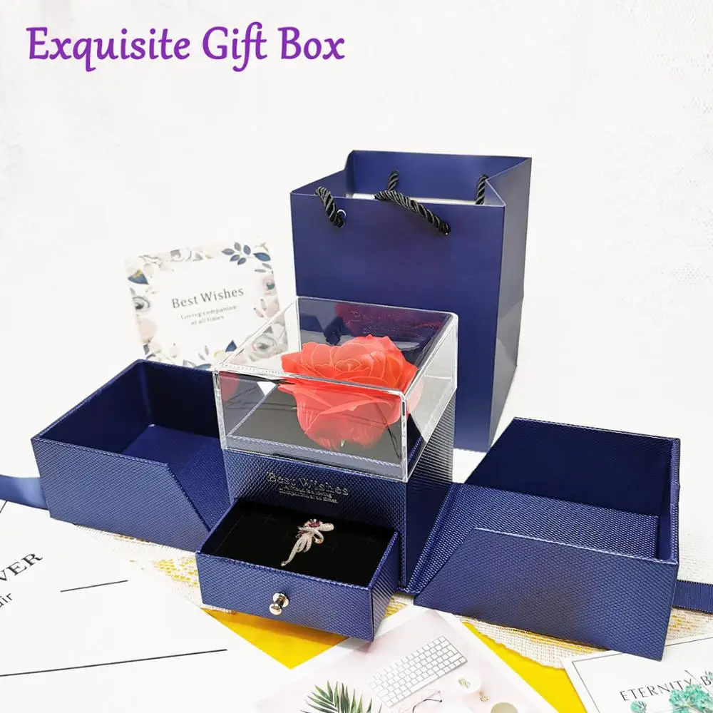 Behogar Eternal Flower Soap Rose Jewelry Box with Heart Necklace Romantic Surprise Gift for Wife Girlfriend on Valentine Day